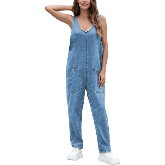 GREAIDEA High Roller Denim Jumpsuits for Women Casual Sleeveless Loose Baggy - Picture 7 of 9